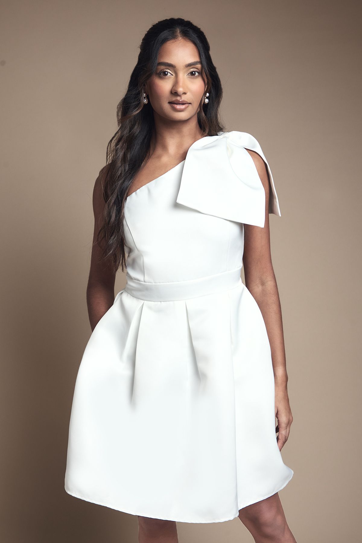 Coast One Shoulder Statement Bow Bridal Mini Dress