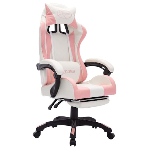 NNEVL Racing Chair with RGB LED Lights Pink and White Faux Leather