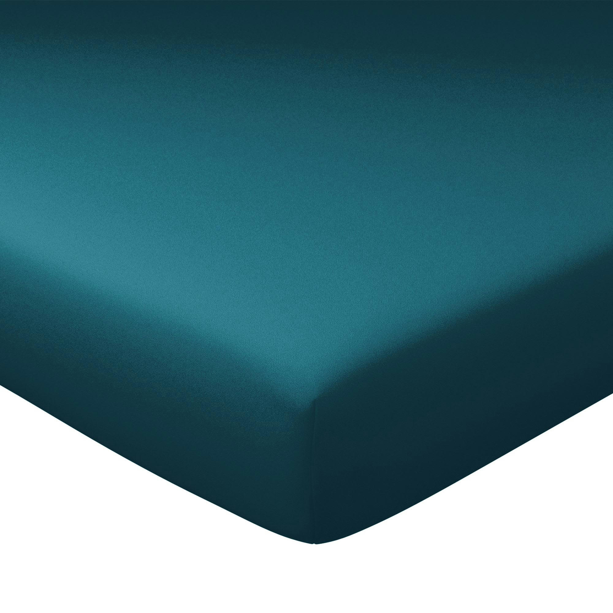 PERCALE - Drap-housse grand bonnet 160x200x32 bleu canard en coton