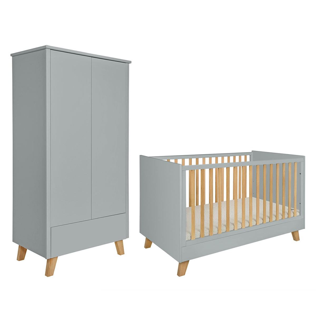 DUO - ZARA - Lit évolutif 70x140 armoire 2 portes gris