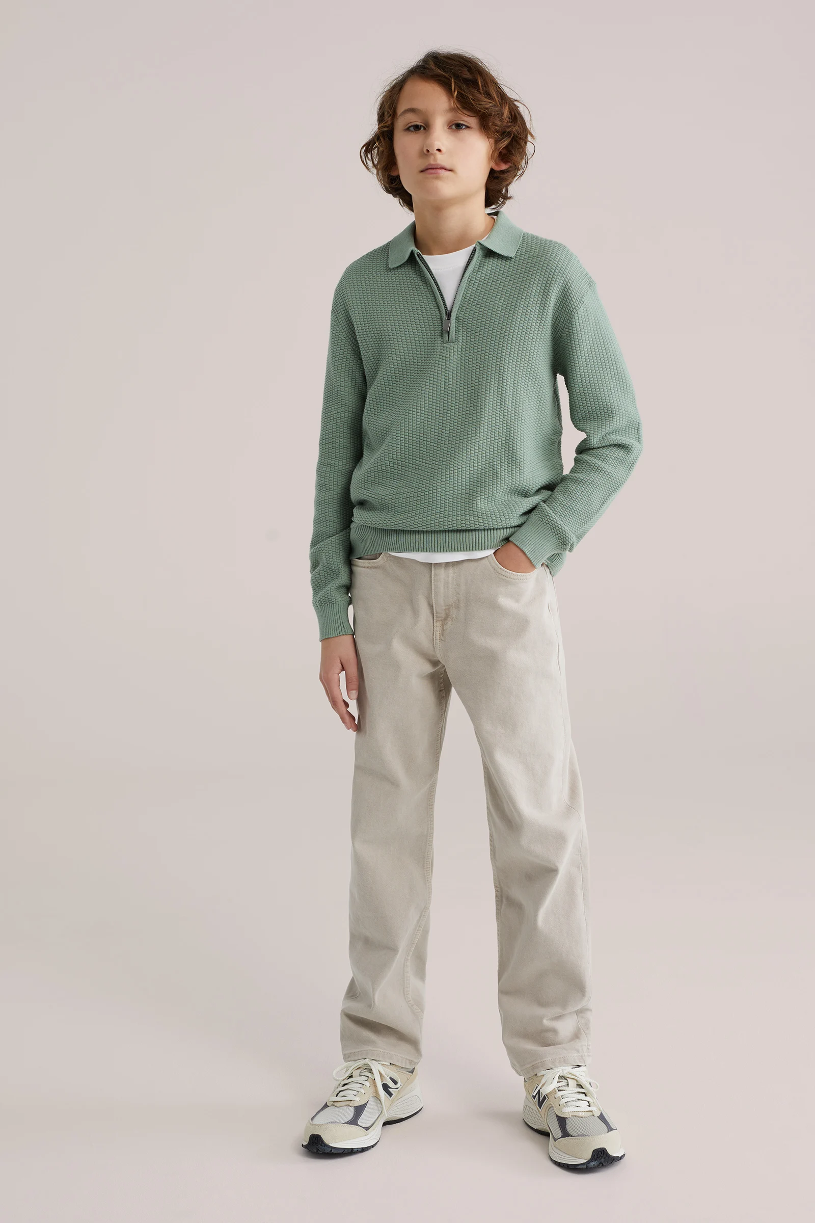 Jongens gebreide trui met quarter-zip en structuur