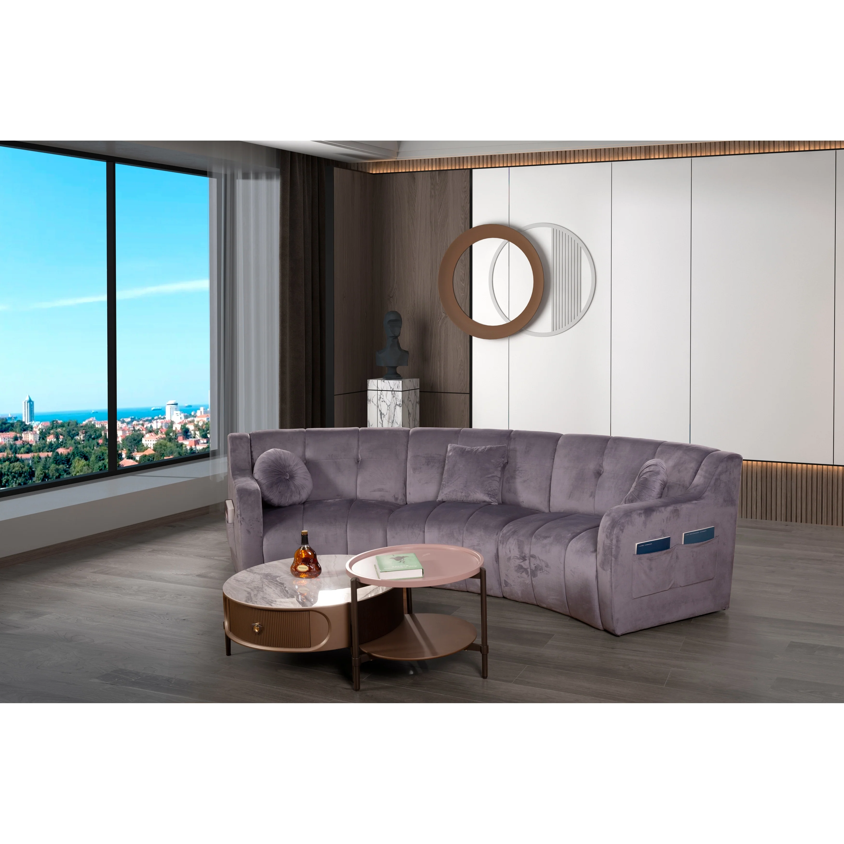 Velvet Legless Curved Symmetrical Modular Floor Sofa - 127