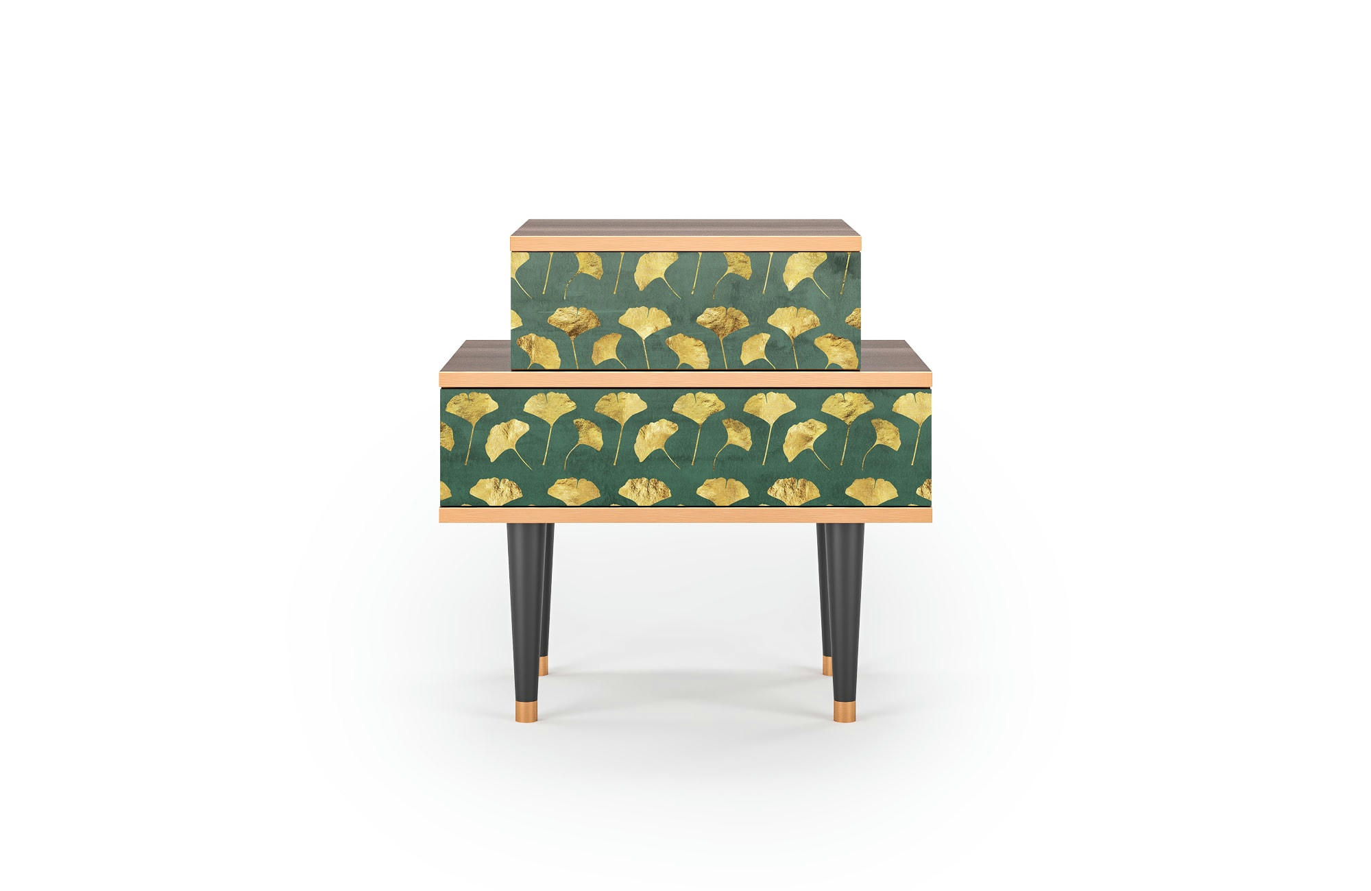 GINGKO LEAVES - Table de chevet vert et jaune 2 tiroirs L 58 cm