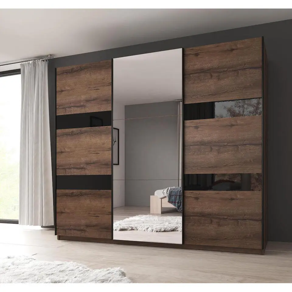 Meubella - Kledingkast Diplo - Eiken - 250 cm - Met spiegel