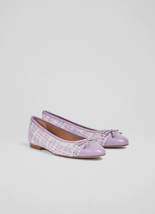 Kara Lilac Tweed and Leather Toe Cap Ballet Pumps