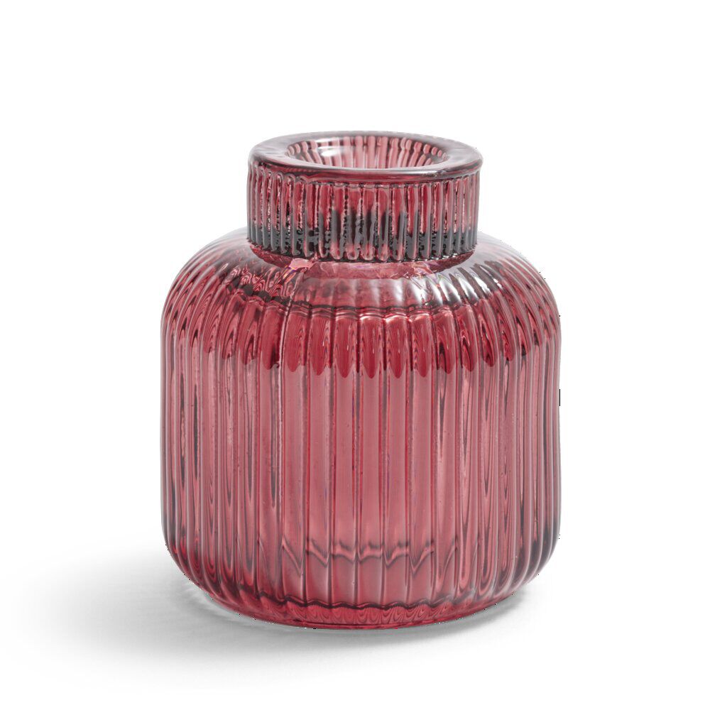 Bougeoir verre double usage rose foncé Ø7xH8,5cm