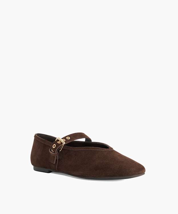 Herbs Brown - Suede Buckle-Detail Ballet Flats