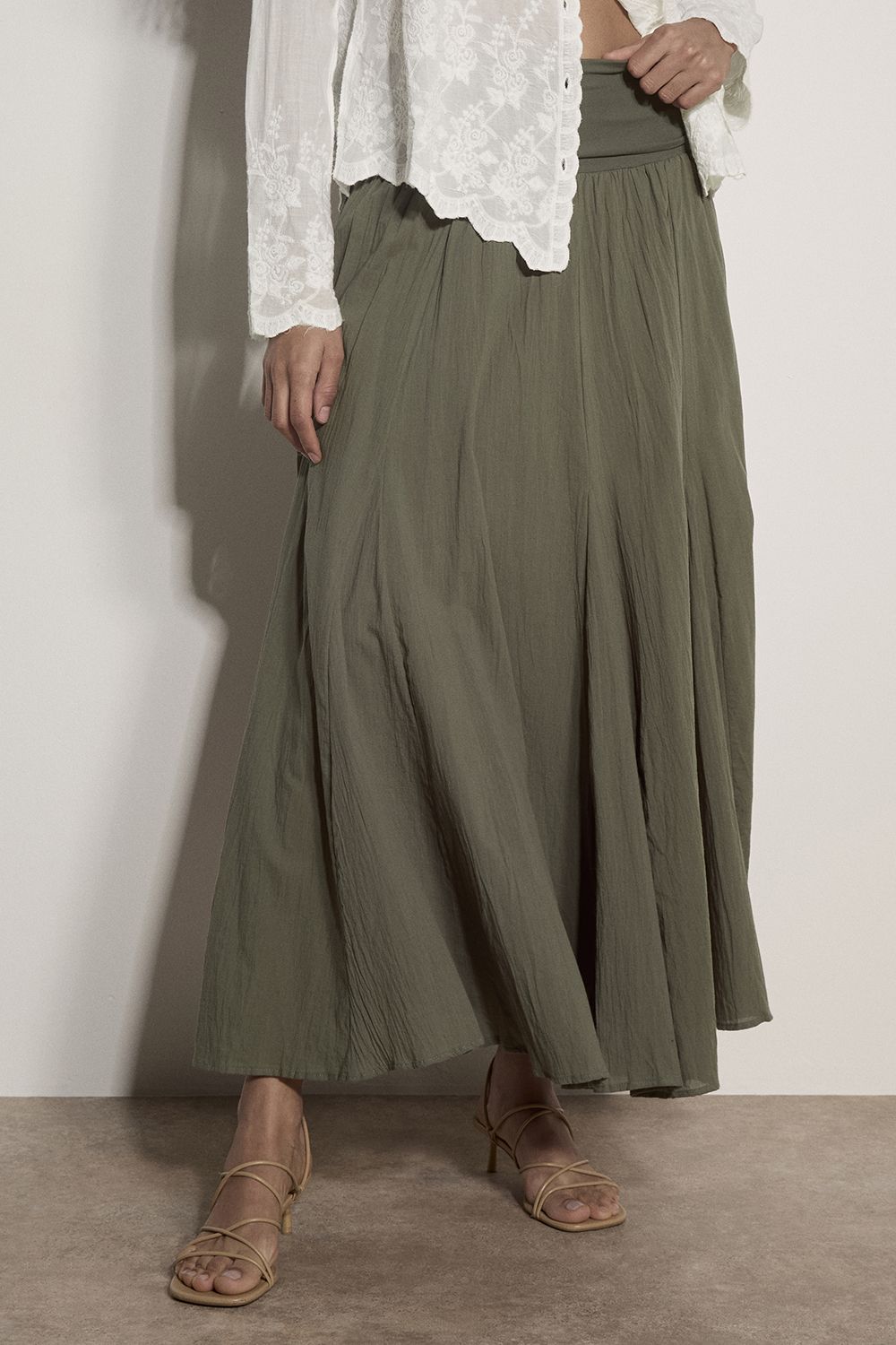 Apricot Jersey Waistband Cotton Midaxi Skirt
