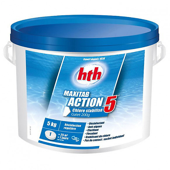 Chlore multifonction hth MAXITAB Action 5 galets 200g - 10 kg
