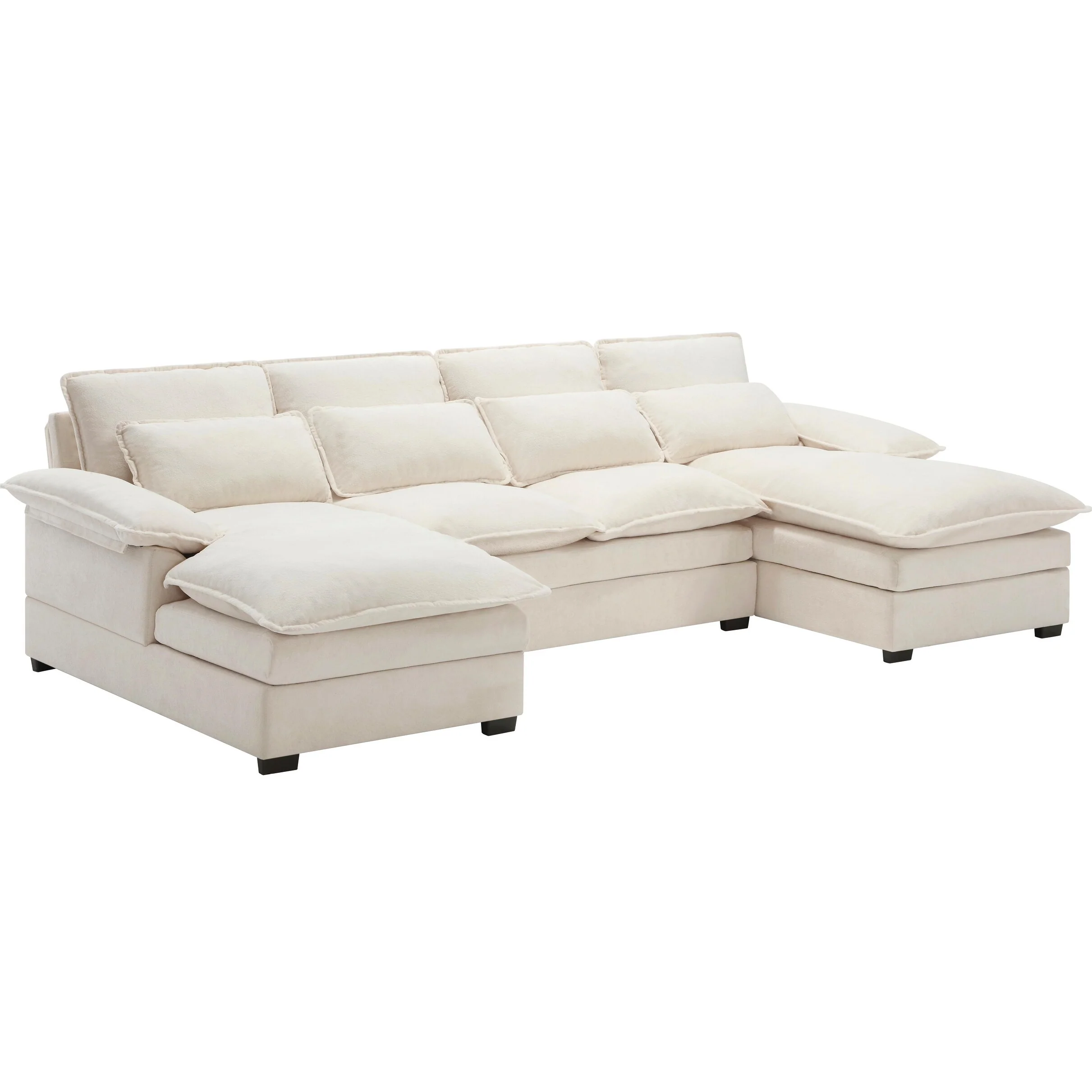 Modern U Shaped Sectional Sofa with Double Layer Cushions and 4 waist poillows for Living Room or Guest Room