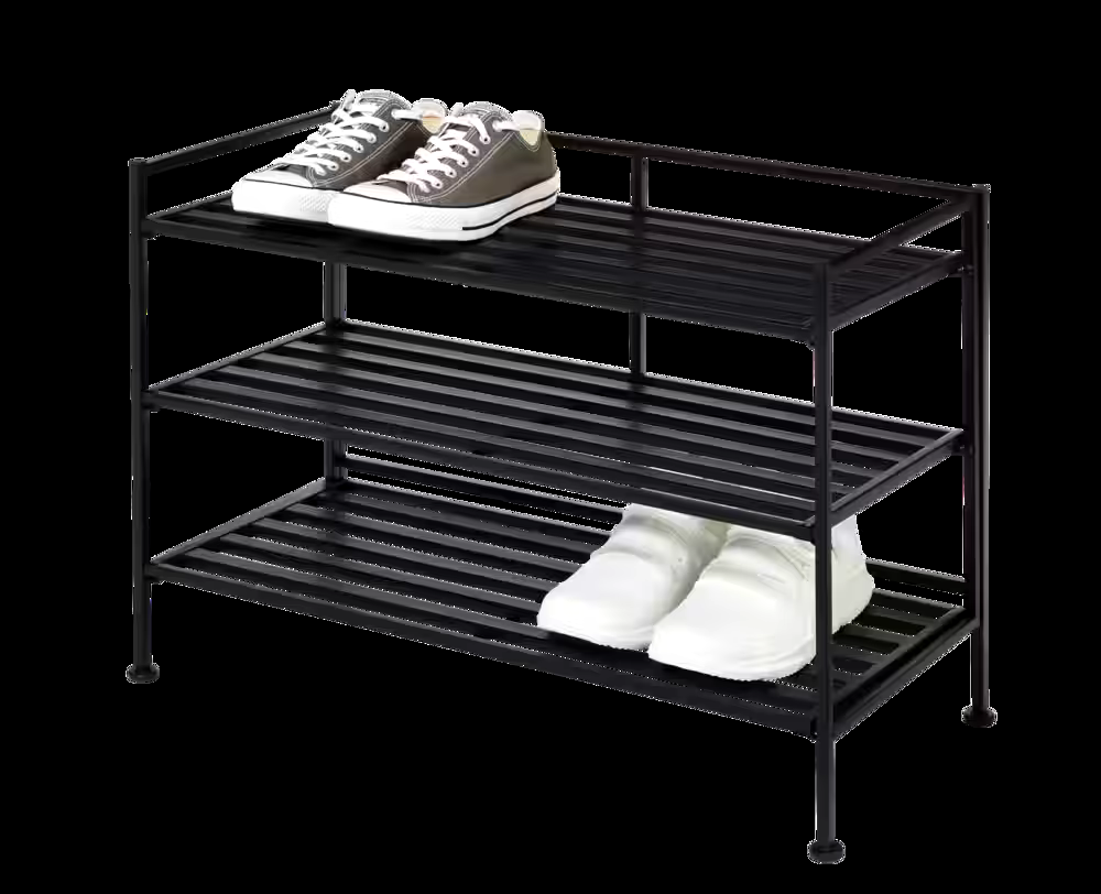 type A Stackable Perspective 3-Tier Shoe Rack, Holds up to 9 Pairs of Shoes, Black
