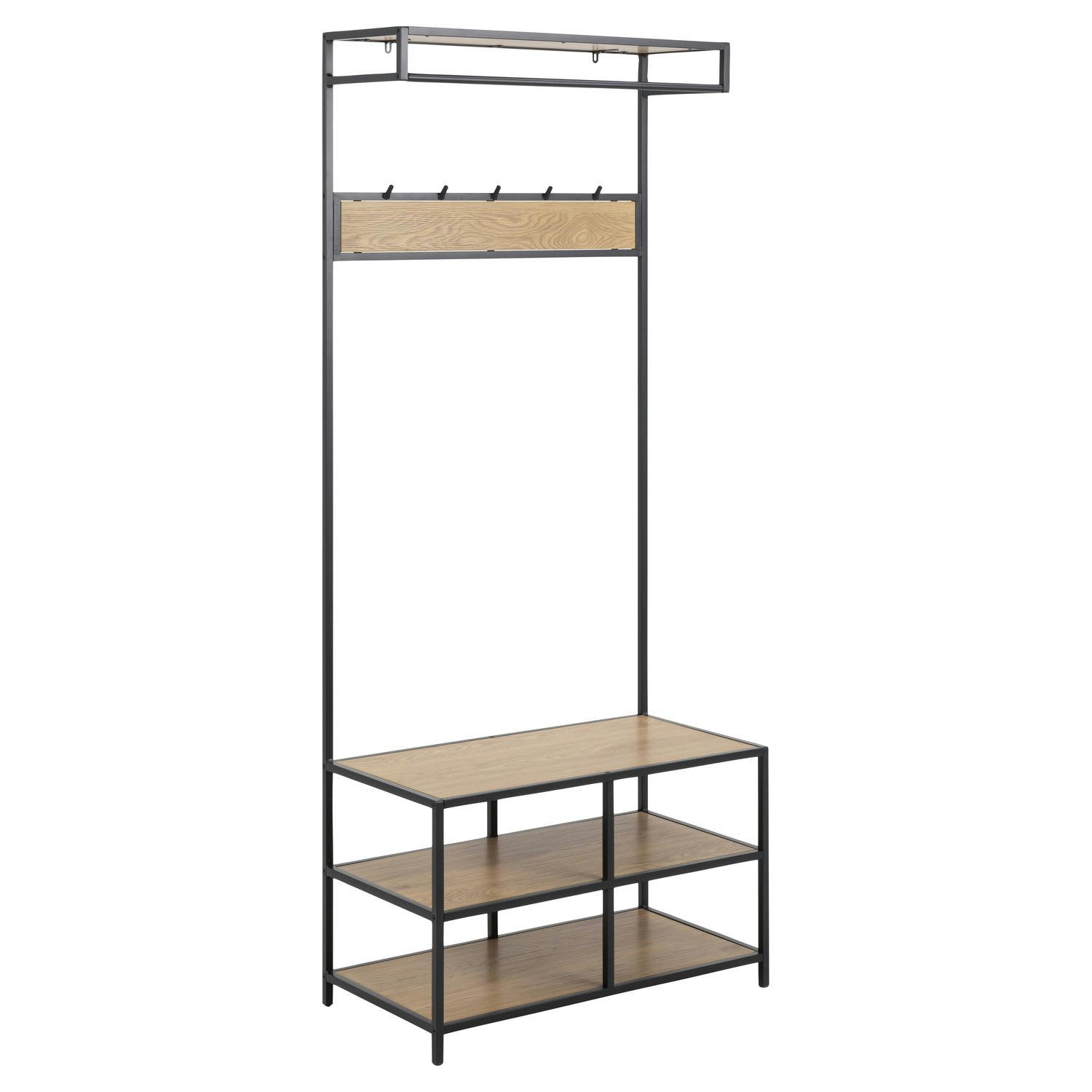 SIREINE - Banc d'entrée avec 2 étagères de rangement et 5 accroches mdf et métal