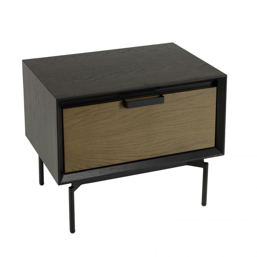 ALMA - Table de chevet 1 tiroir marron foncé pieds métal noir