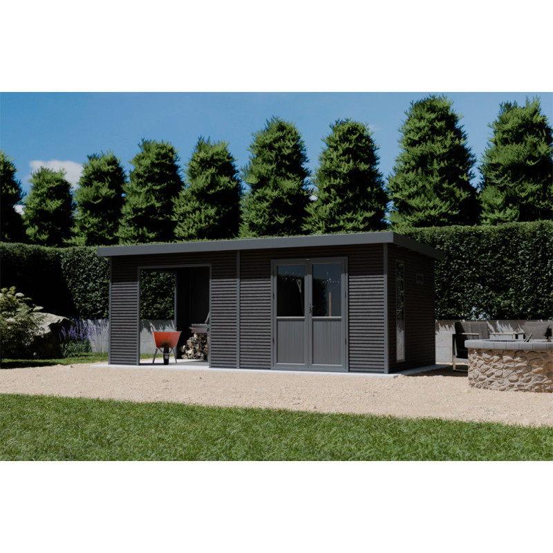 Abri de jardin en bois composite Onyx 63 anthracite 6,29 x 3,26 x 2,37 m BARAC