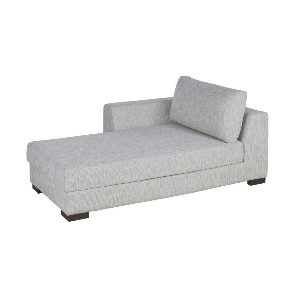 Terence - Méridienne-coffre droite pour canapé modulable en textile recyclé gris clair chiné
