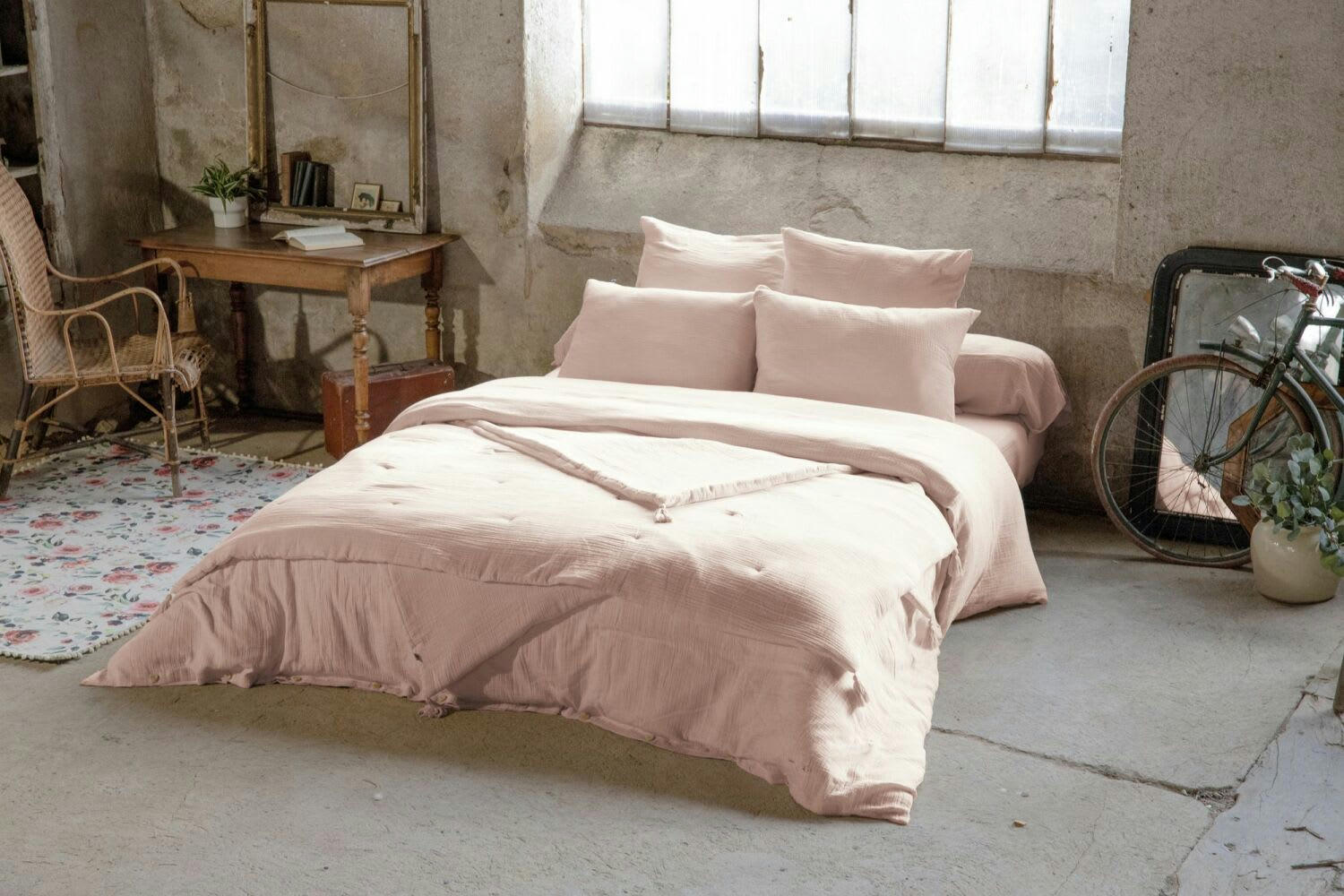 ROSE - Taie d'oreiller gaze de coton rose 50x70 cm