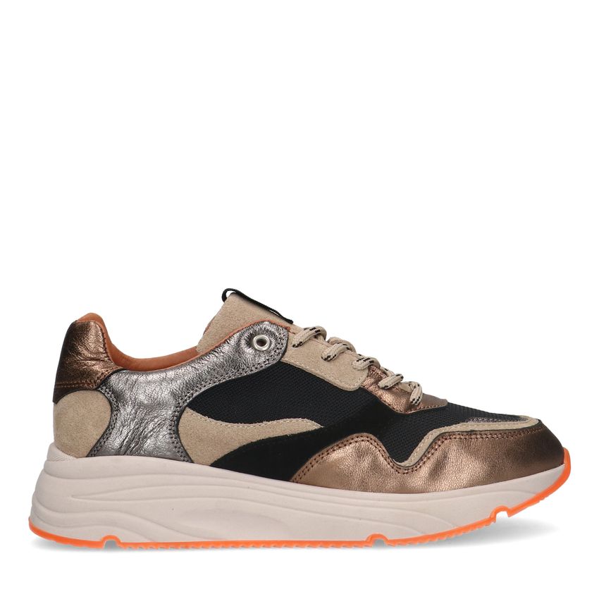 Manfield Bruine leren sneakers met mesh details