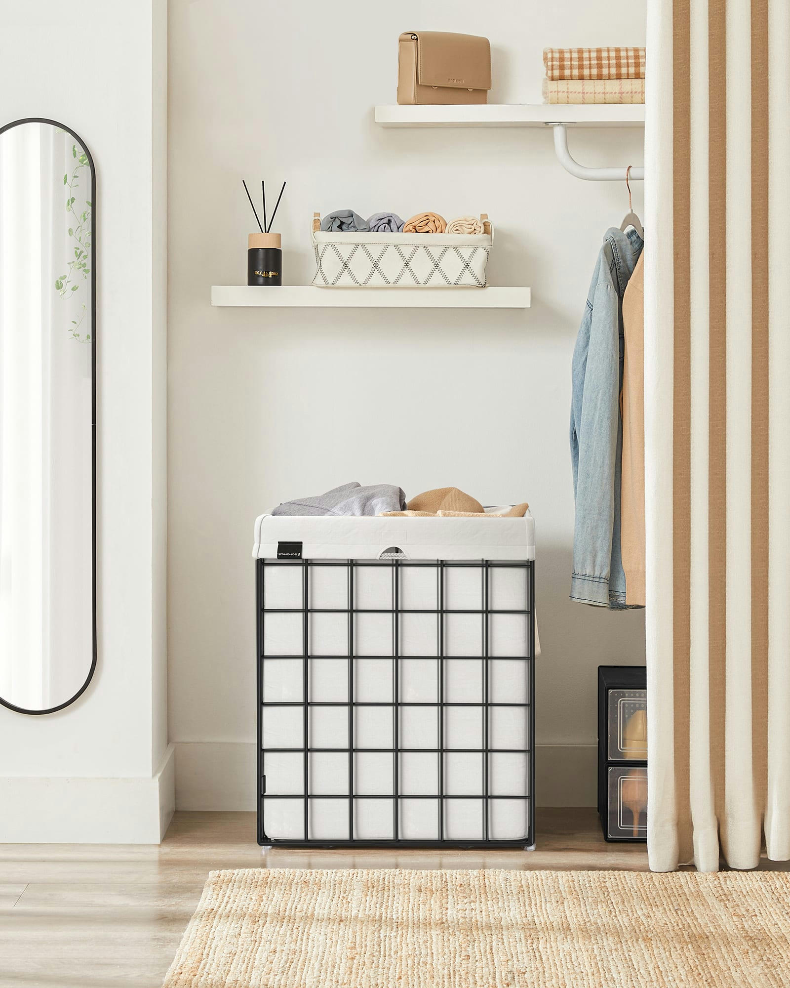 90L - Panier à linge sale 90L en métal noir et blanc