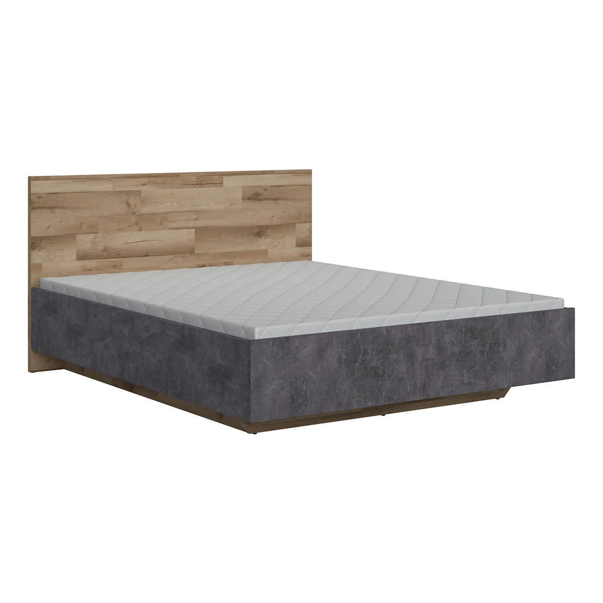 - Lit coffre 160x200 sommier inclus stratifiés naturel et gris