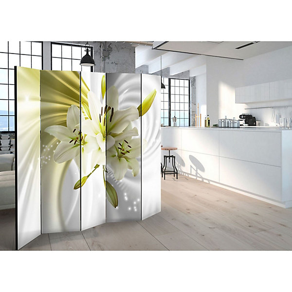 Paravent Vert Captivation II: élégance et Charme Floral 225 x 172 cm Vert et Blanc