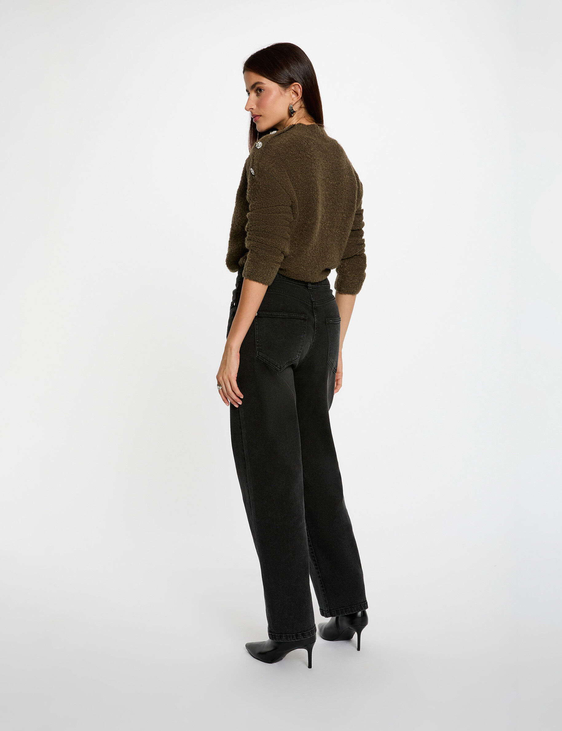 Jumper High Collar And Buttons Khaki Green Women