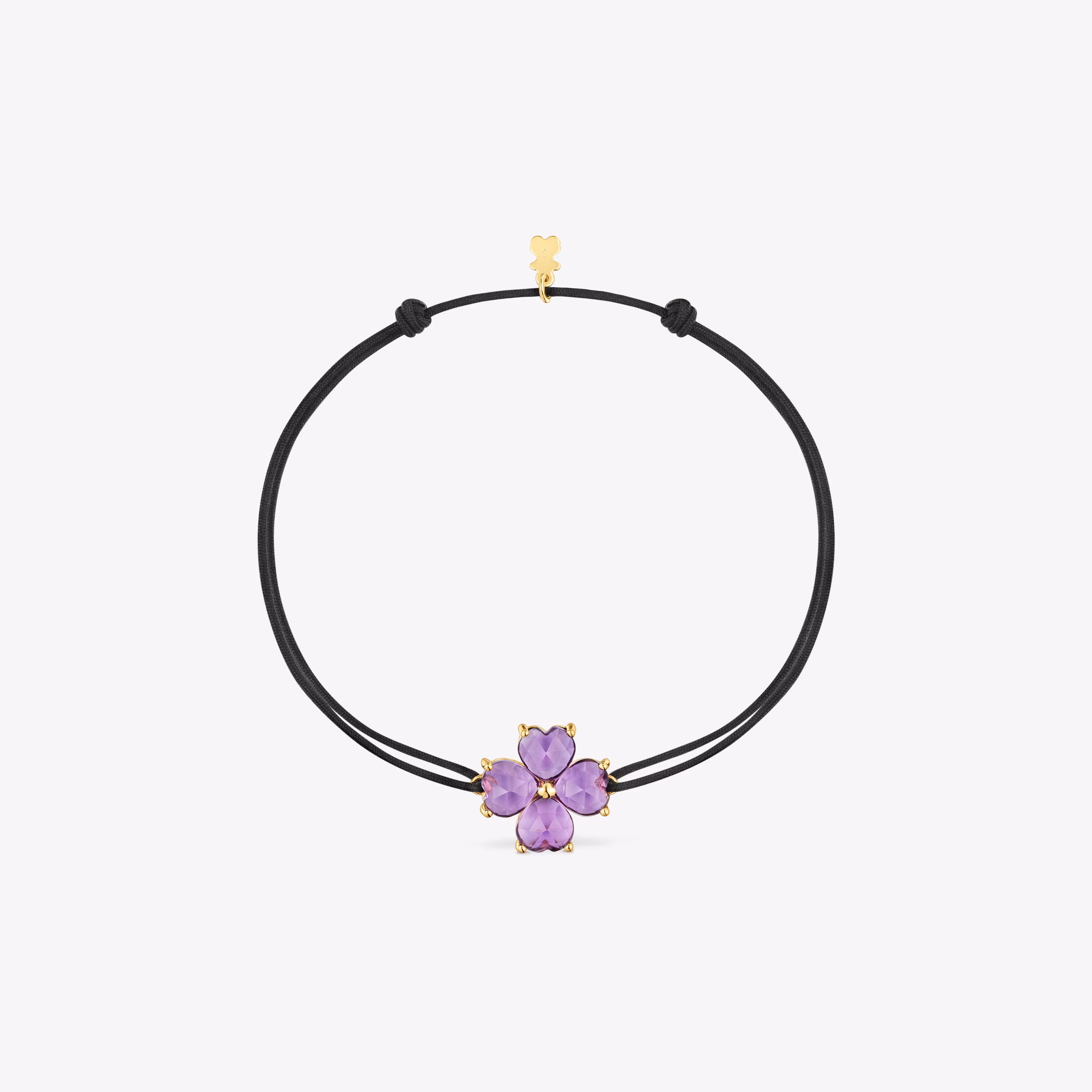 Pulsera de oro, amatista y nylon negro Daisy
