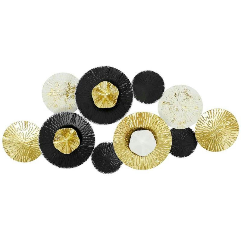 - Décoration murale en métal doré, noir et blanc 80 x 36 x 7 cm