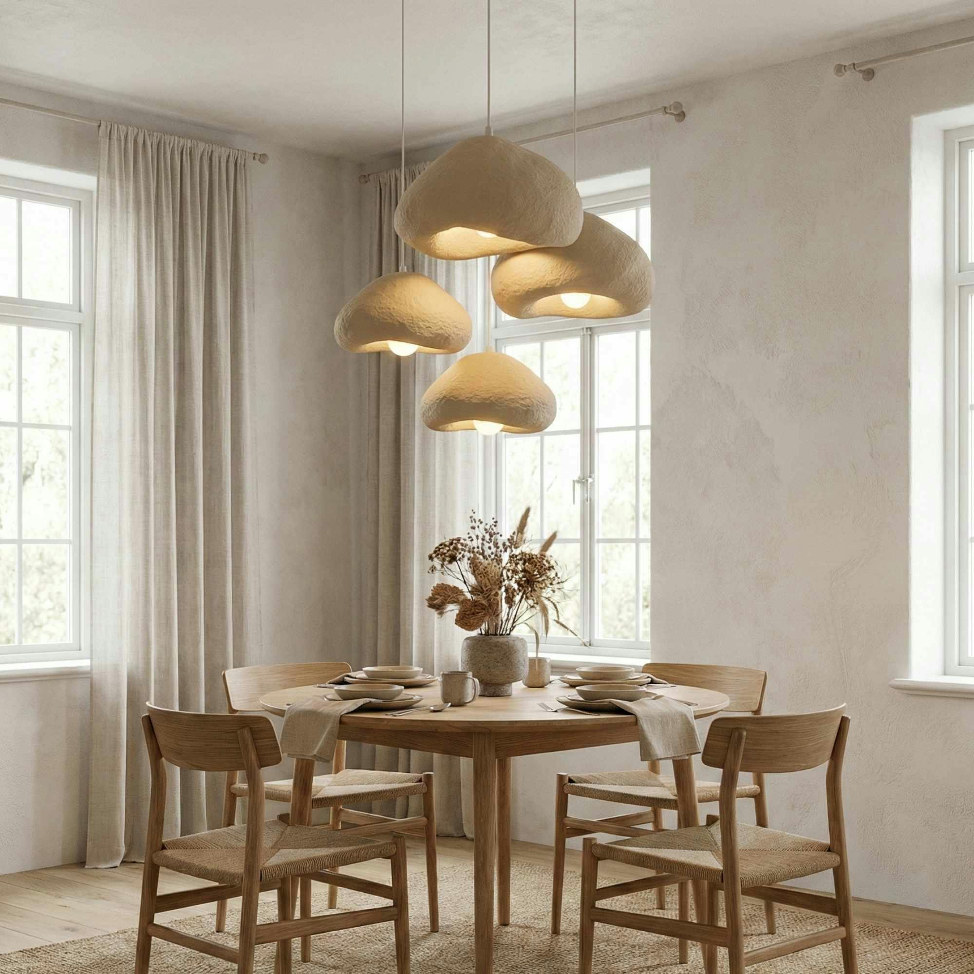 Suspension beige design organique 4 abat-jour 90 cm NOXIS