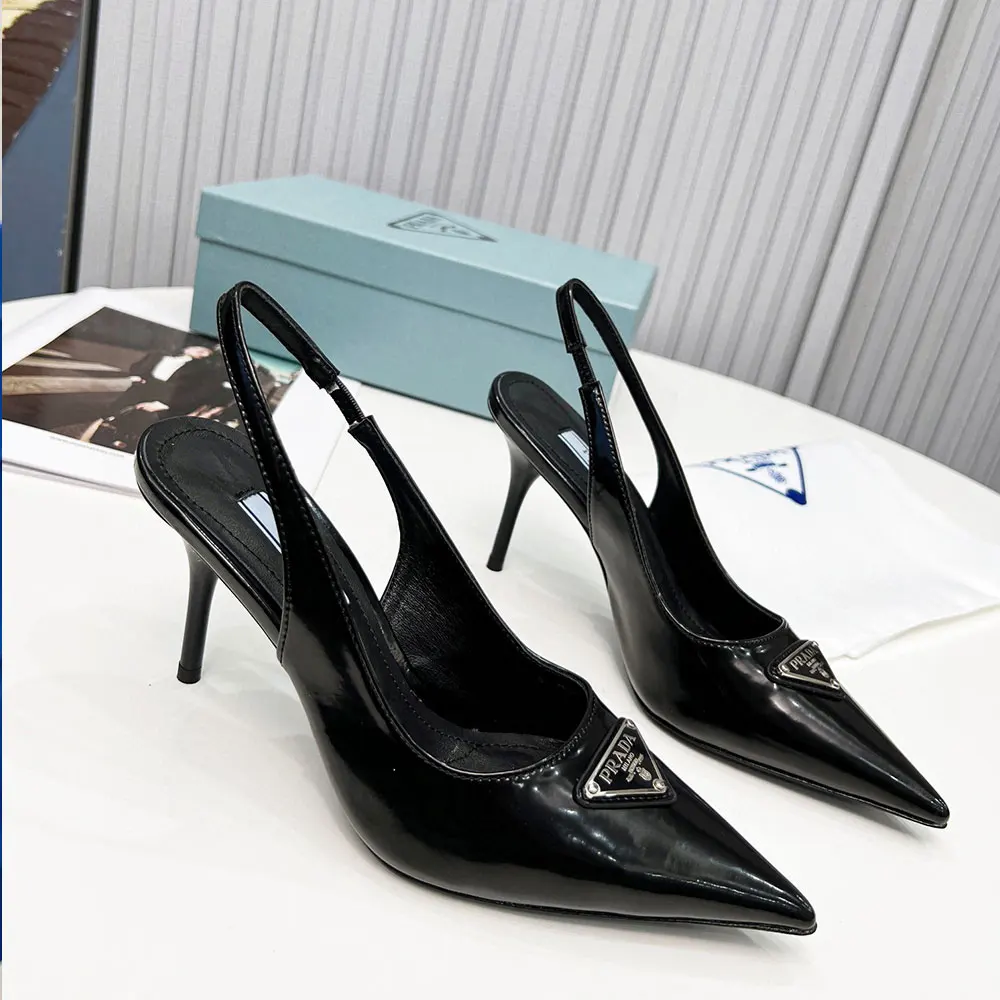 Prada  Stiletto  Bright Triangle Logo Sandals Slide