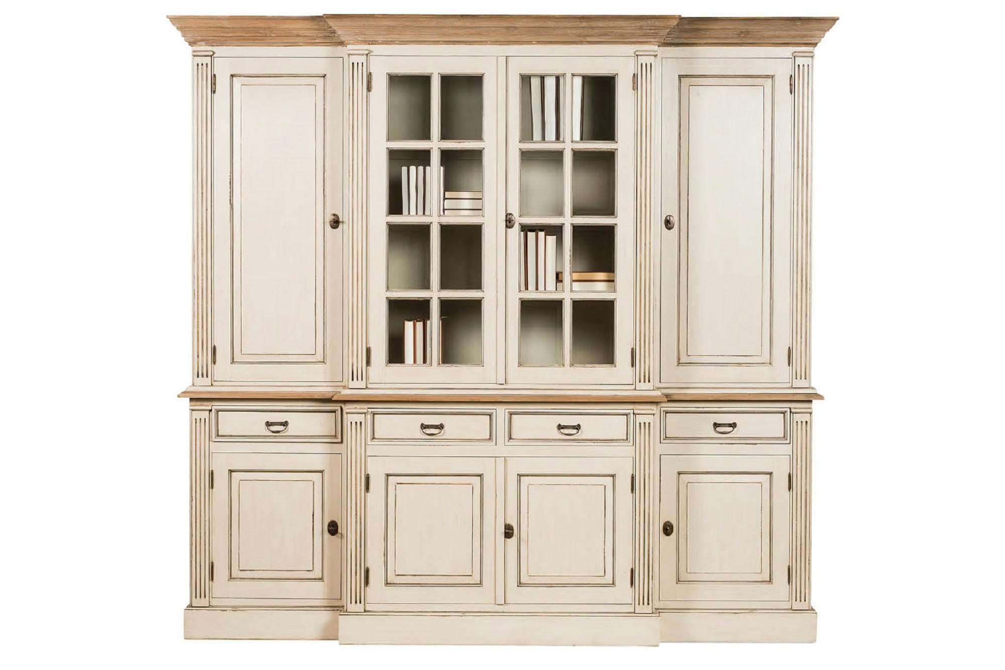 CAPUCINE - Buffet vaisselier en bois exotique patiné 4 tiroirs 8 portes