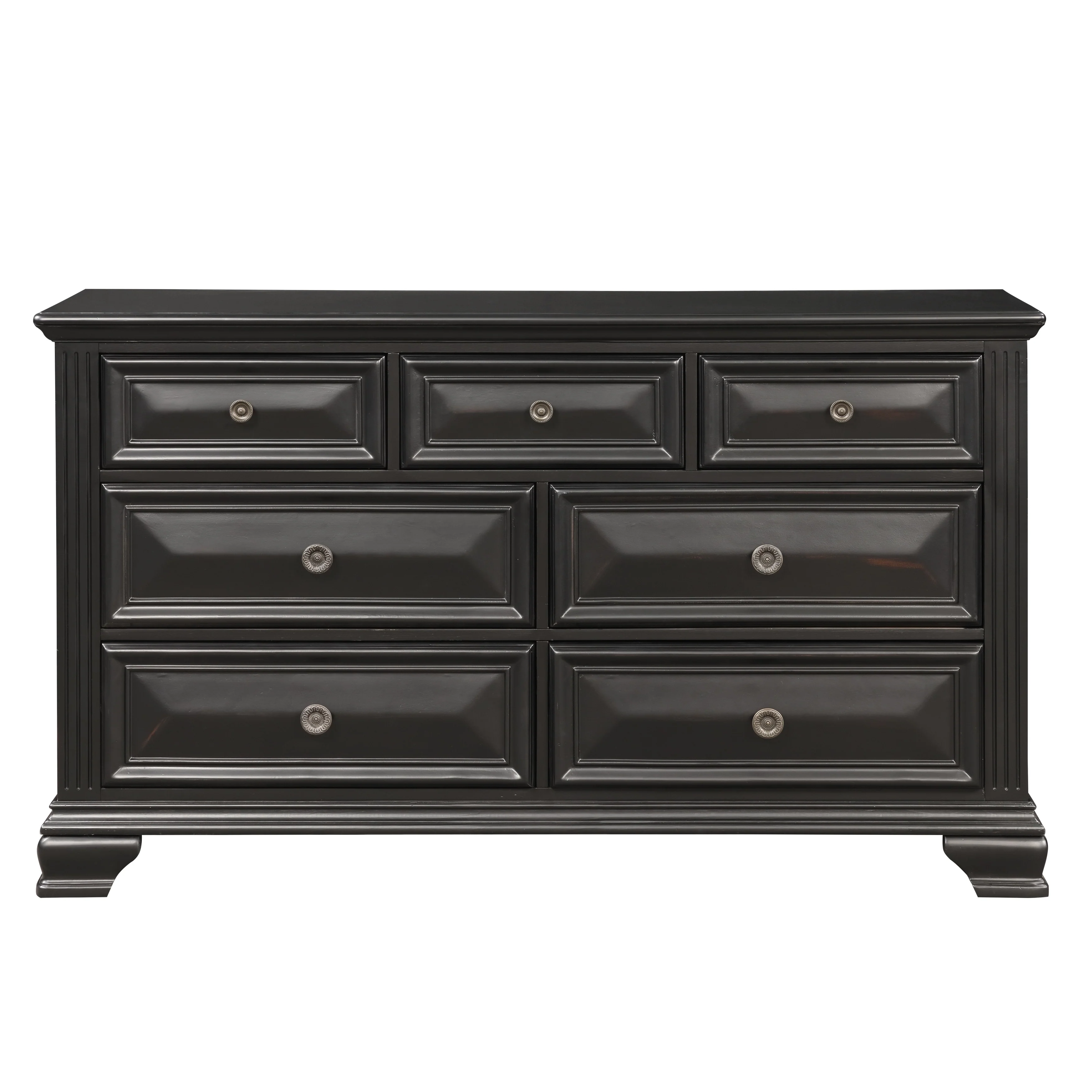 Roundhill Furniture Renova Vintage Black 7-Drawer Solid Pine Wood Dresser