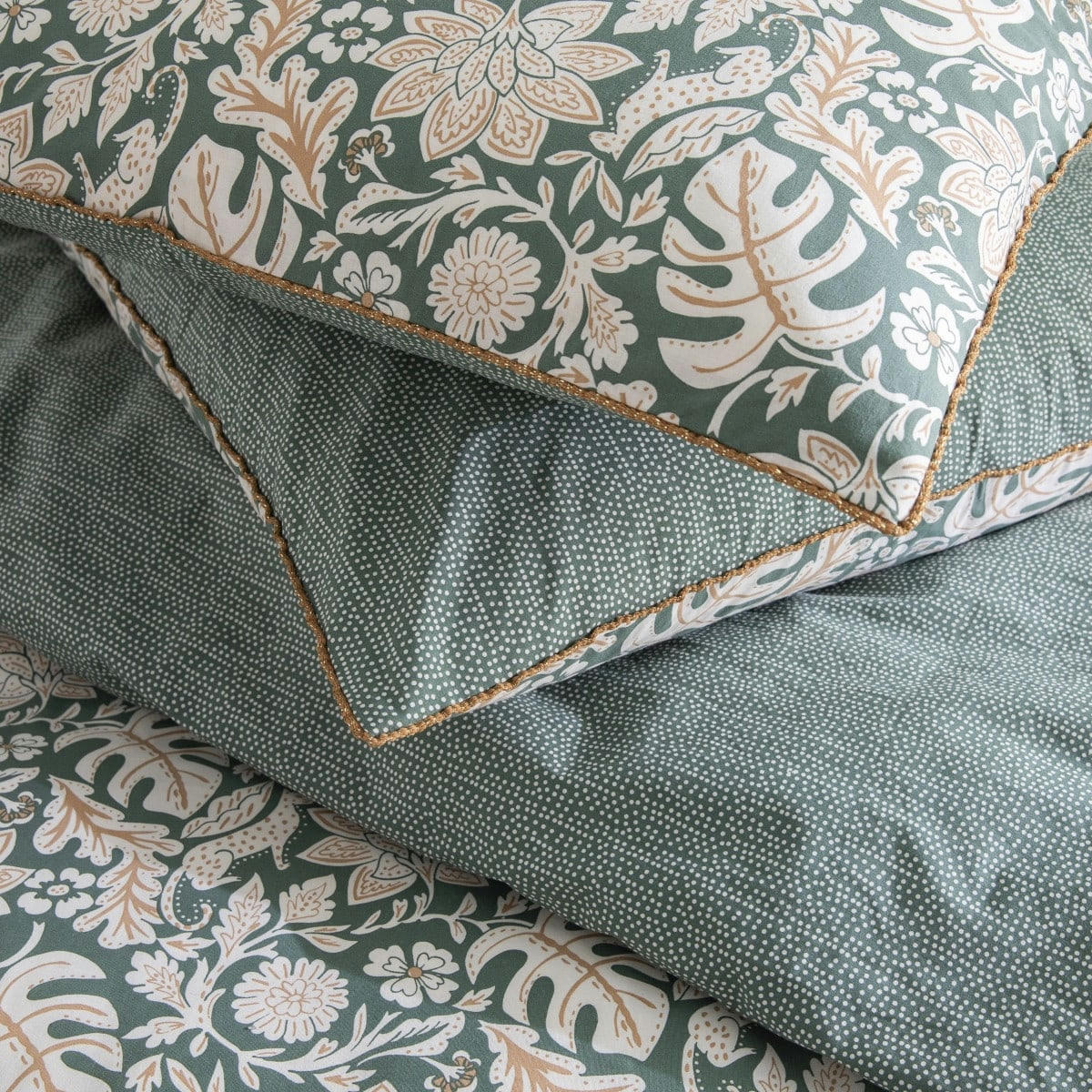 NOUR - Parure de lit 2 personnes coton  imprimé vert 240x220cm