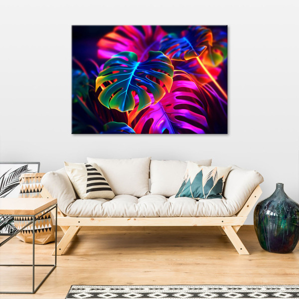 Feeby Obraz na płótnie,Monstera fluorescencyjne liście 60x40