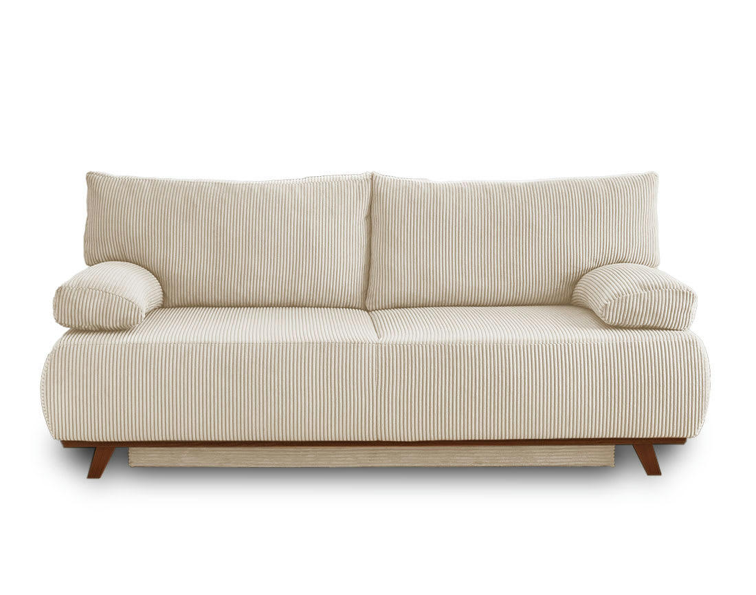 CRISTAL - Canapé droit convertible 3 places en velours côtelé beige