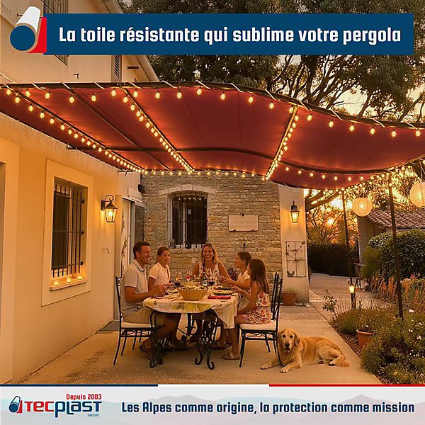Pack TECPLAST Toile Pergola Rouge Bordeaux 3x4 m   Sandow Ivoire 20m - Bâche Pergola prête à poser LP506PR Garantie 5 ans