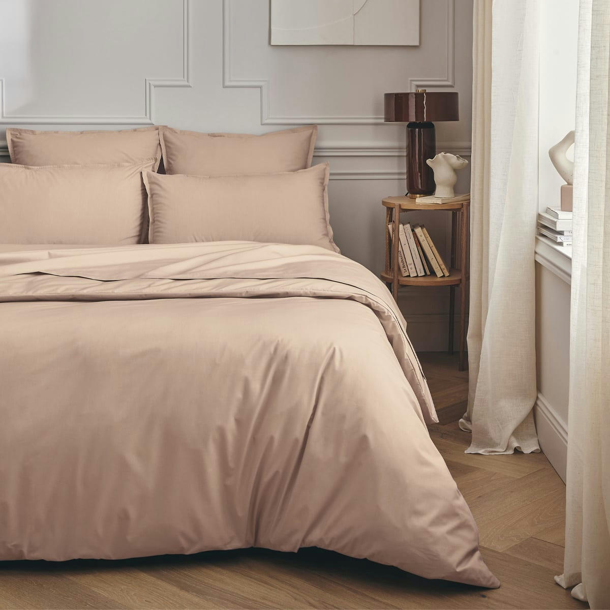 PREMIERE - Parure de lit en percale de coton rose ballerine 200x200
