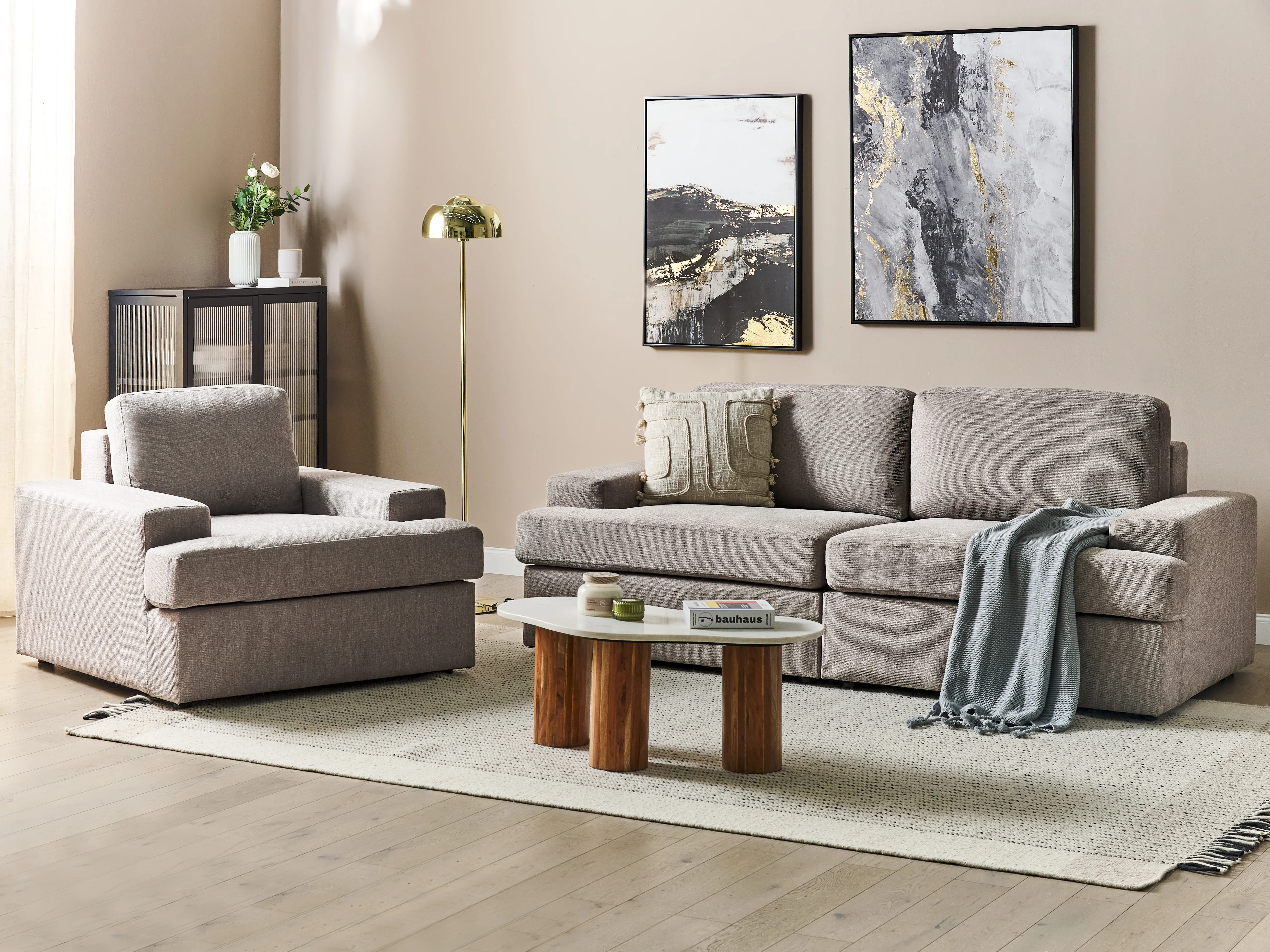 Living Room Set 4 Seater ALLA Fabric Taupe