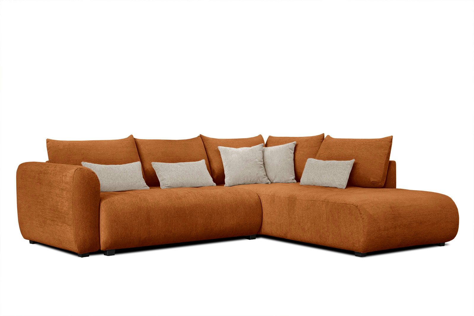 SORENO - Canapé d'angle droit 5 places noisette avec le couchage