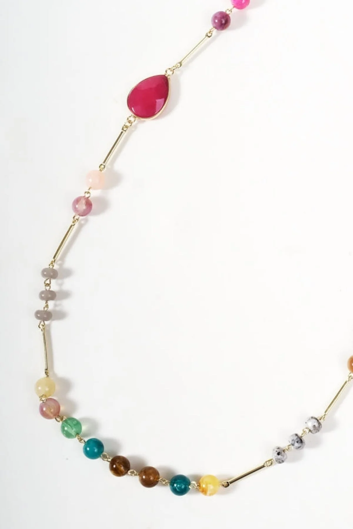 Pink Stone & Multi Colour Bead Necklace