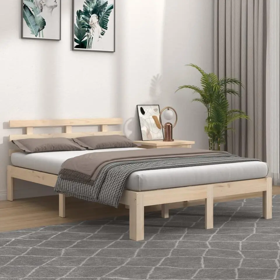 vidaXL - Bed frame met hoofdbord - Naturel - Massief grenenhout - 140x190 cm