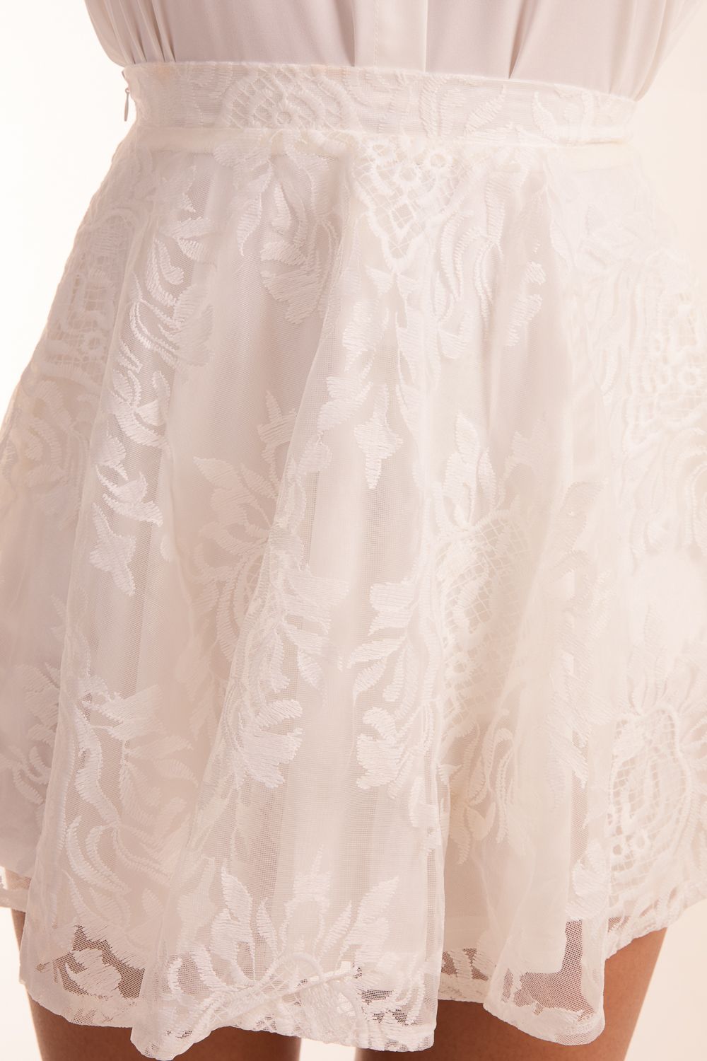 Blue Vanilla White Embroidered Mesh Skirt