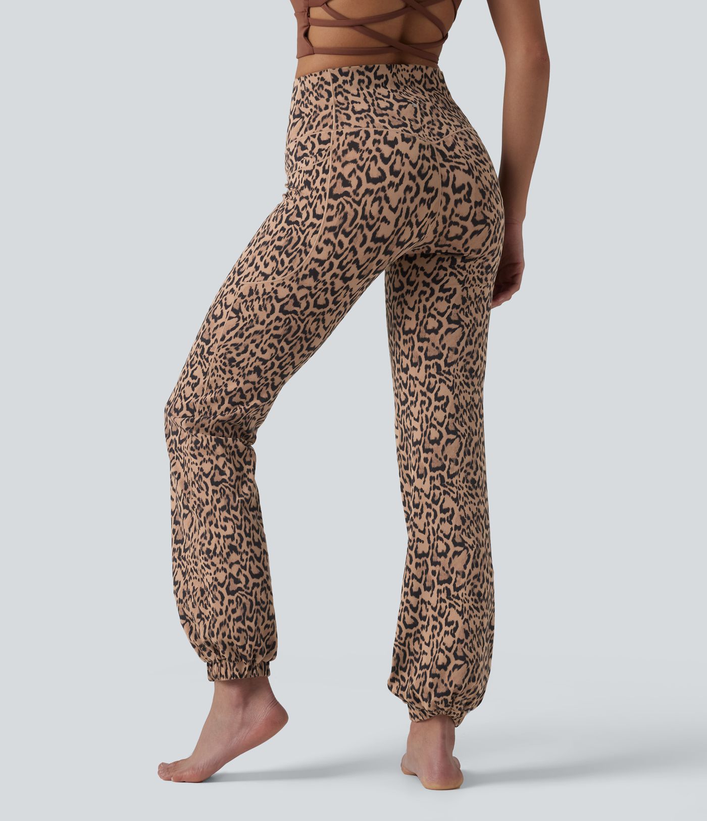 SoftlyZero™ Jogging ballon de danse taille haute imprimé léopard, avec poches – Protection UPF 40