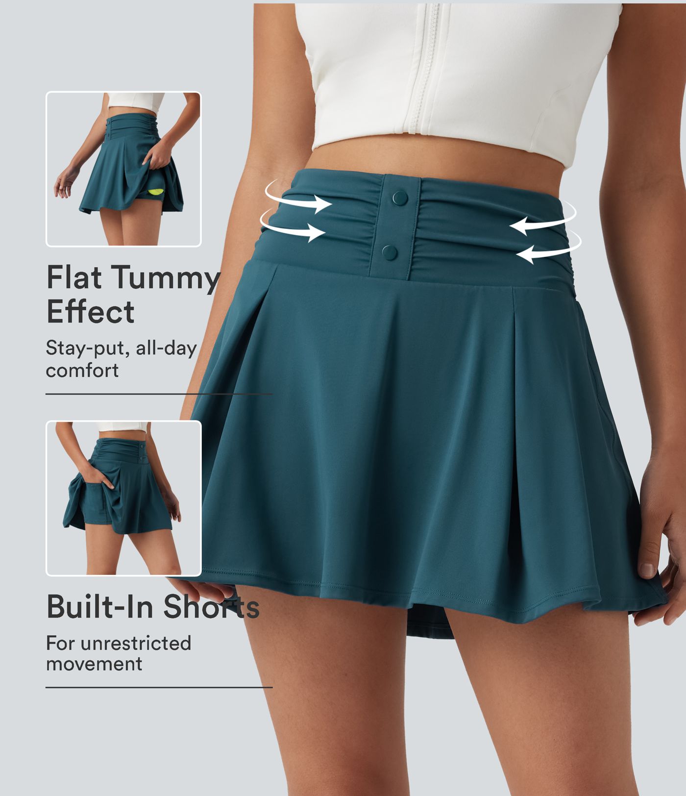 Jupe de tennis mini 2-en-1 gainante froncée taille haute en SoftlyZero™ à séchage rapide avec poches
