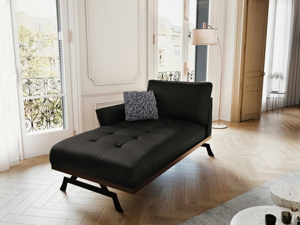 OLIVIER - Méridienne 1 place en cuir noir