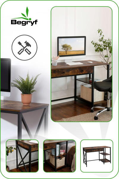 Biurko z półkami ciemny brąz do nauki biurowe VB3 120x60x76 Begryf