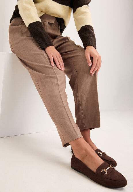 Womens Chocolate Brown Suedette Loafers