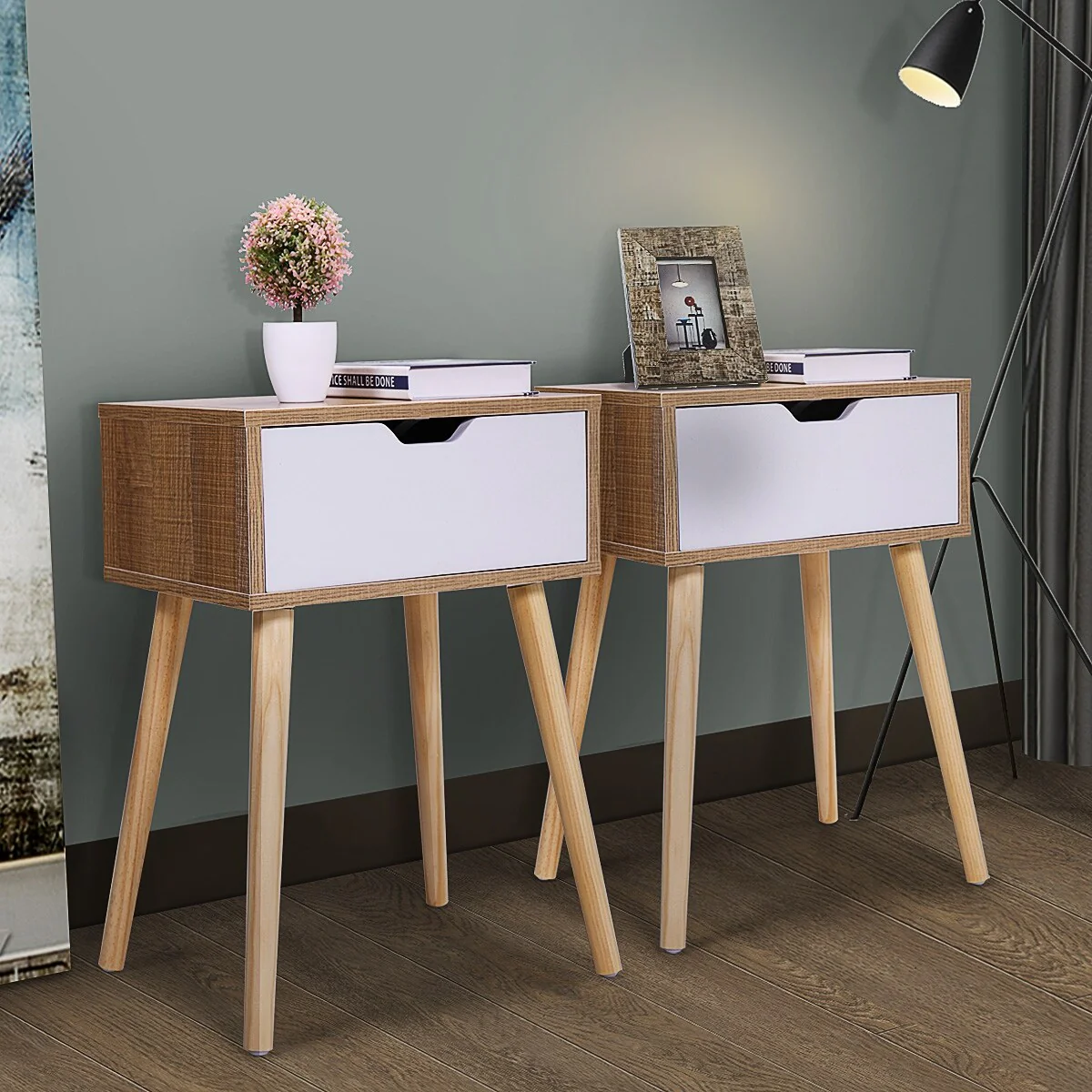 Set Of 2 Nightstand, Modern End Table With Drawer, Wooden Side Table For Living Room And Bedroom