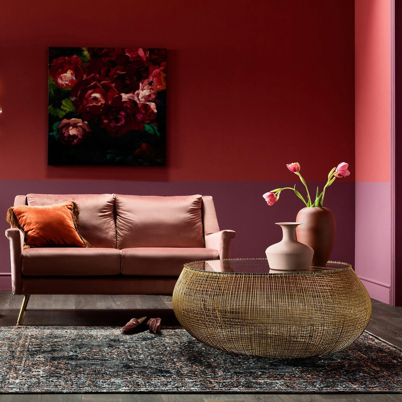 CESTA - Table basse ronde en verre et acier doré