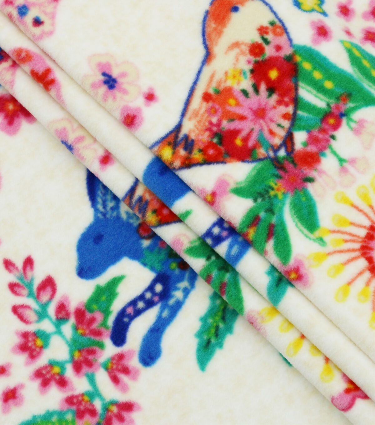 Multicolor Birds & Floral Luxe Fleece Fabric