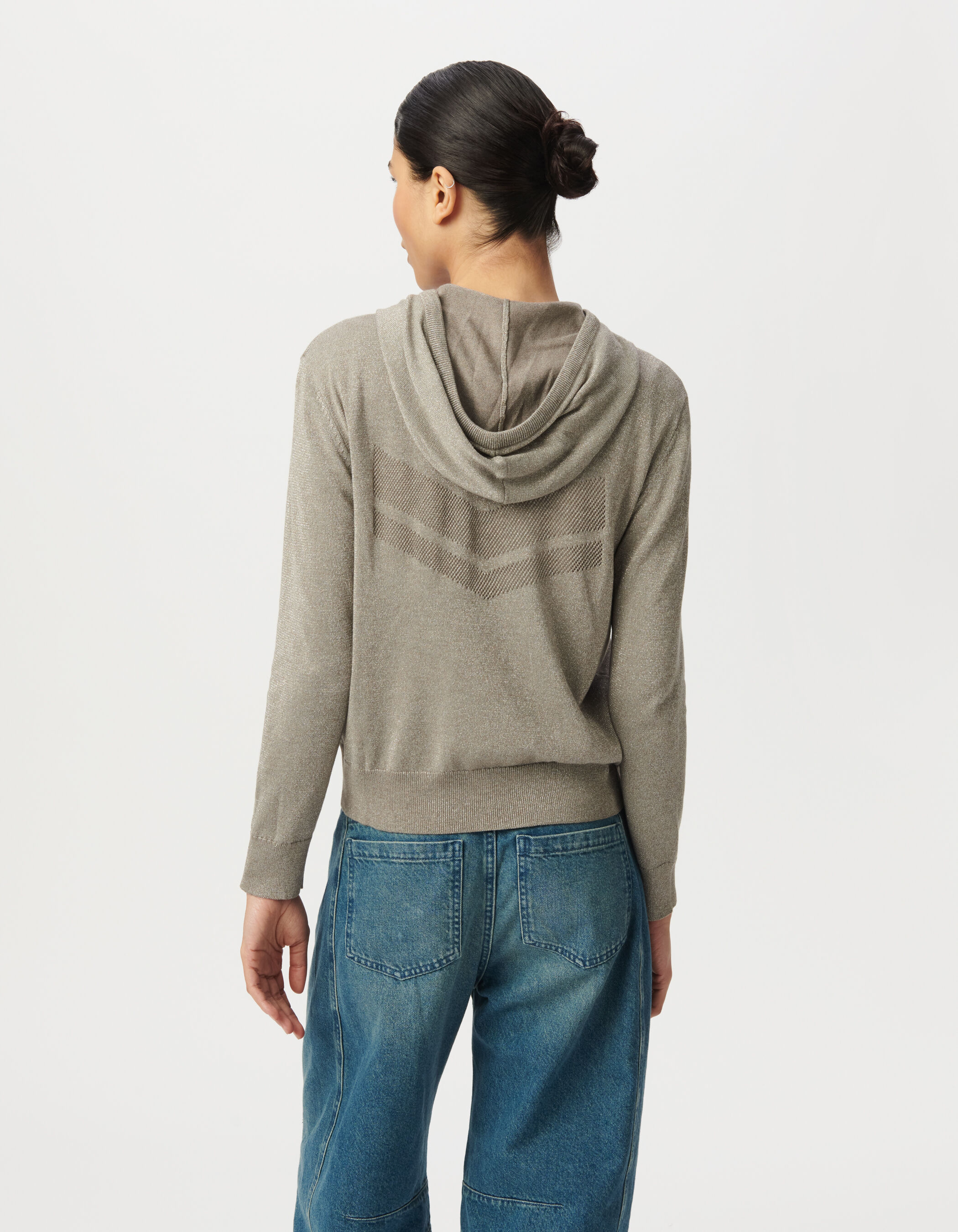 Cardigan sésame tricot pailleté motif chevrons ajouré dos Femme